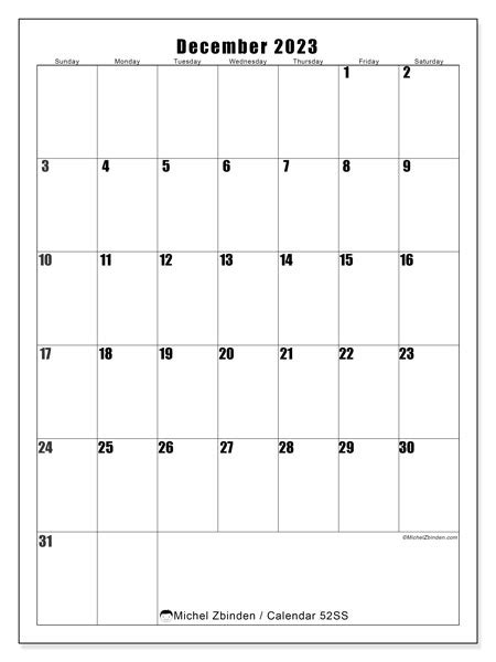 December 2023 Printable Calendar “482ss” Michel Zbinden Uk