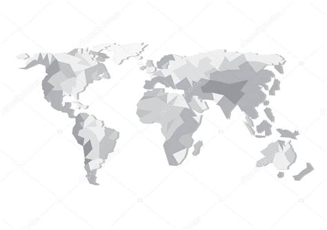 Gray Flat Design Vector World Map Silhouette Isolated On White