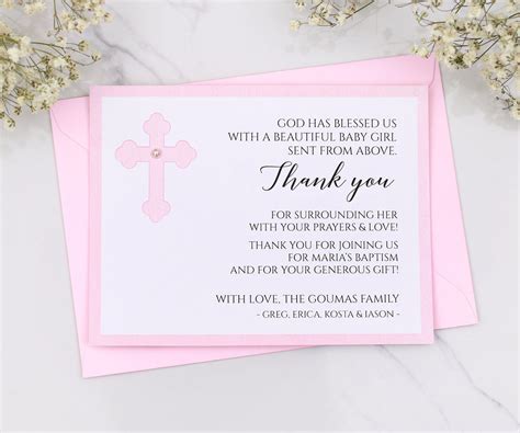 Pink Baptism Thank You Cards For Girls With Envelopes Xoxokristen