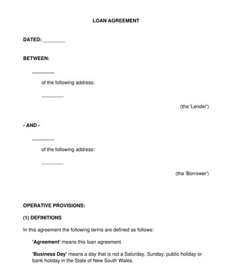 Loan Agreement Sample Template Online Word And Pdf