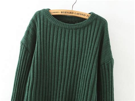 Green Round Neck Vertical Stripe Loose Sweater Sheinsheinside