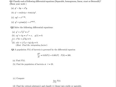 Solved Classify Each Of Following Differential Equations Chegg Com