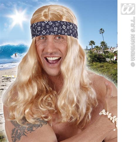 Male Long Blonde Hippy Wig With Headband Beach Hunk Surfer Gypsey Fancy