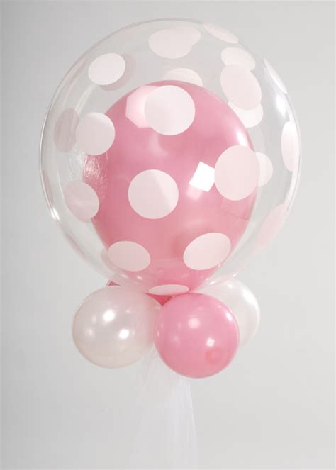 Inflated Pink Polka Dot Helium Bubble Balloon With Collar