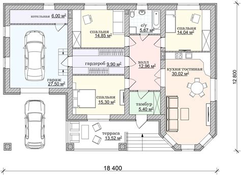 Планировка одноэтажного дома с гаражом и спальнями фото