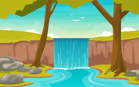 River Waterfall Landscape Illustration Templatemonster