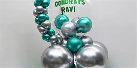 Elegant Silver N Green Congrats Balloon Setup Balloon Decoration In
