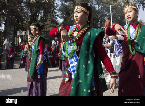 kathmandu nepal 30th dec 2016 nepalese gurung community women wearing traditional attire