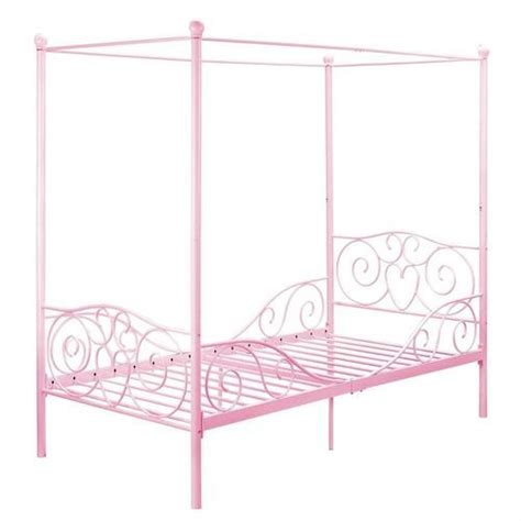 Twin Size Sturdy Metal Canopy Bed In Pink Canopy Bed Frame Twin