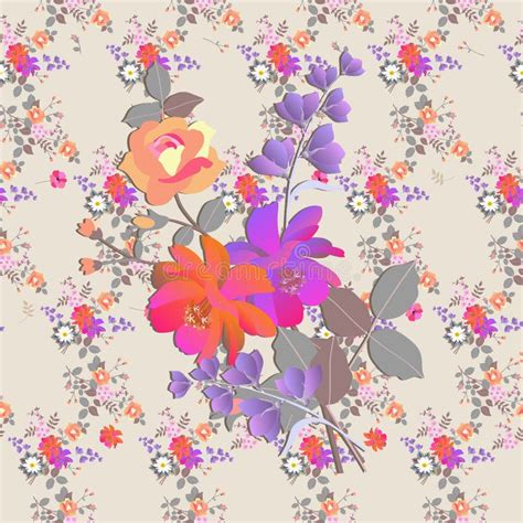 Seamless Floral Romantic Pattern Bouquets Of Roses Bell And Cosmos