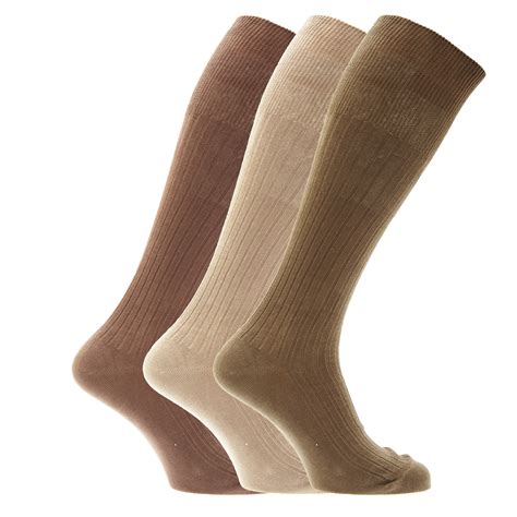 Mens Ribbed Knee High 100 Cotton Socks Pack Of 3