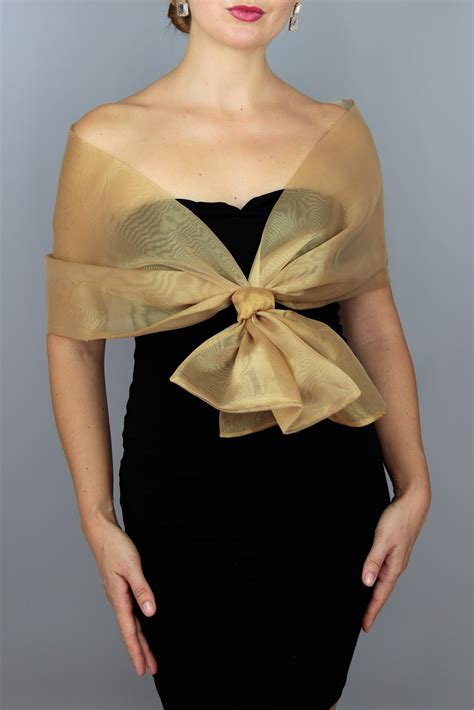 Sided Golden Organza Wrap Shawl Gold Color Evening Wear Etsy