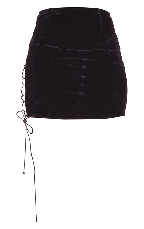 black velvet lace up side mini skirt prettylittlething usa