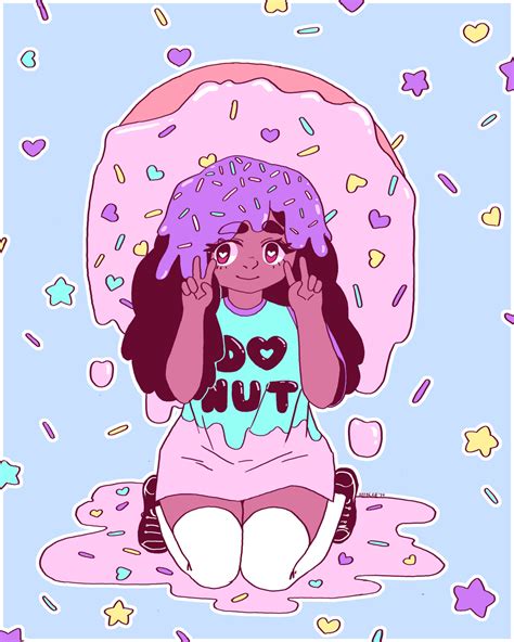 Doodle Bucket Donut Girl Cute Food Drawings Art