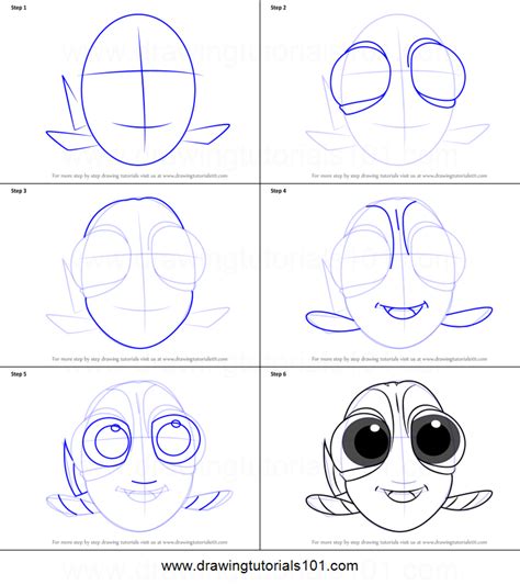 How To Draw Baby Dory From Finding Dory Printable Step By Step Drawing