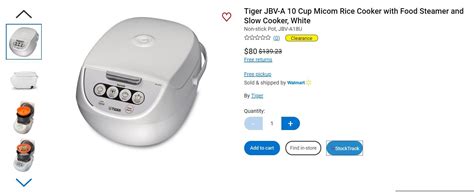 Walmart Tiger JBV A 10 Cup Micom Rice Cooker With Food Steamer And