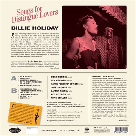 billie holiday songs for distingue lovers 5 bonus tracks 180g limited numbered edition