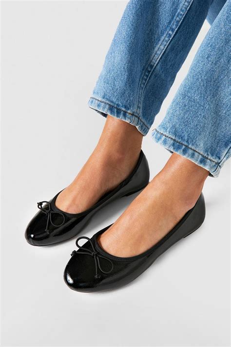 Wide Width Patent Basic Bow Detail Ballet Flats Boohoo