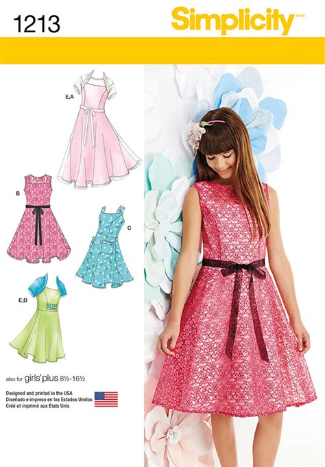 1213 Simplicity Pattern Girls And Girls Plus Dresses And Knit Shrug