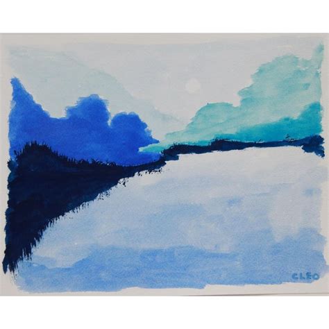 Abstract Blue Mountain Landscape Painting Chairish