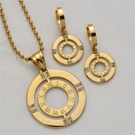 Necklace Earrings Sets Women Stainless Steel Jewelry Ts Antique Gold