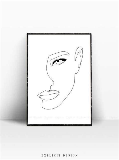 Line art face, modern abstract black and white geometric minimalist art. Abstract Female Face Printable, Minimalist Woman Art, One ...
