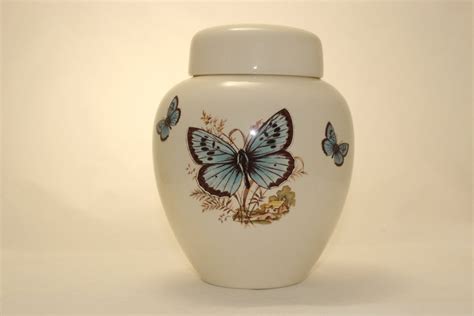Cremation Urn Blue Butterflies Ceramic Jar With Lid Adult Cremation