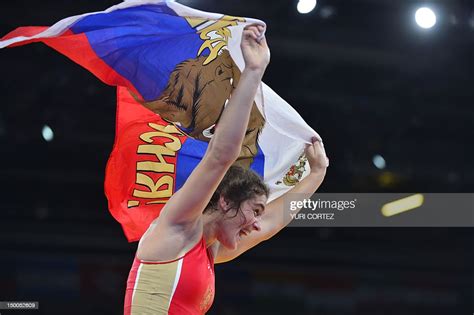 Russias Natalia Vorobieva Celebrates After Defeating Bulgarias