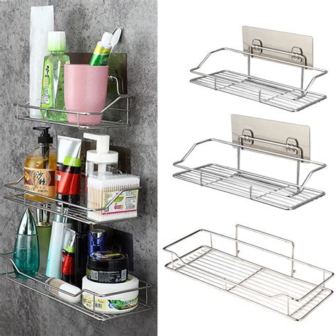 Stainless Steel Bathroom Kitchen Shelf Storage Adhesive Basket Punch