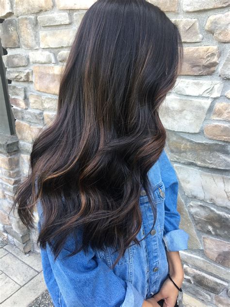 Subtle Dark Hair Caramel Balayage Spring Hair Color Long Hair Color Hair Color For Black Hair
