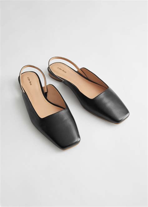And Other Stories Leather Square Toe Ballerina Flats In Black Lyst