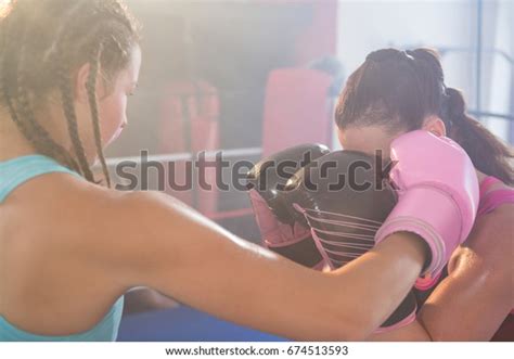 Young Female Boxers Fighting Boxing Ring Stock Photo Edit Now 674513593