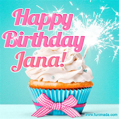 Happy Birthday Jana Elegang Sparkling Cupcake  Image — Download On