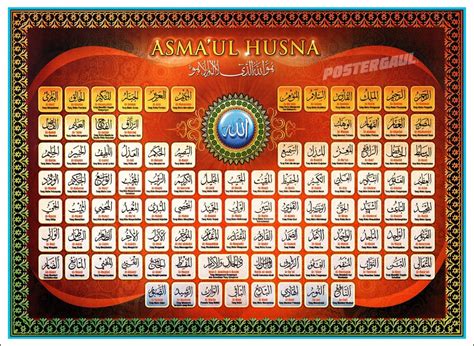 Асмаул хусна (аллохнинг 99 гузал исмлари). Asmaul Husna and Its Meanings, Complete with Calligraphy - LoperOnline.com