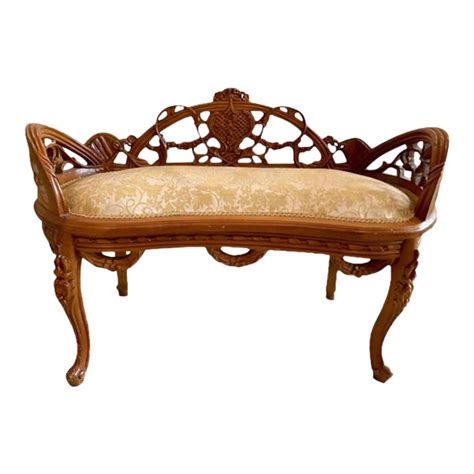 1940s Vintage French Mahogany Carved Wood Bench Chairish