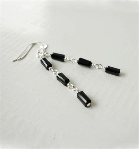 Black Bead Earrings Long Dangle Earrings Black Minimalist Etsy