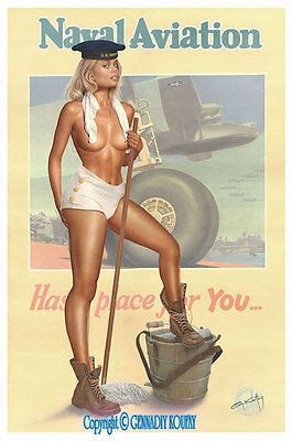 Original Koufay Ww Navy Aviation Pin Up Wwii Art Nude Girl Woman Pinup