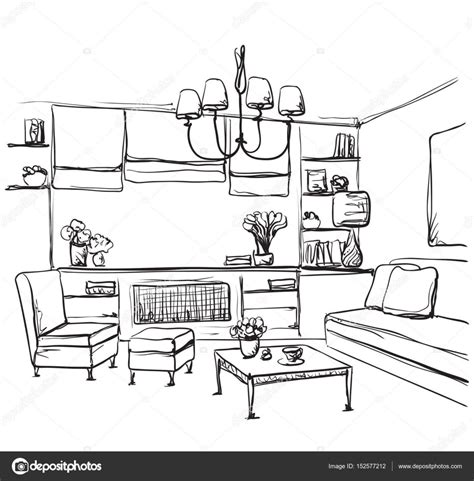 Bosquejo Interior De La Habitaci N Dibujado A Mano Muebles Vector De