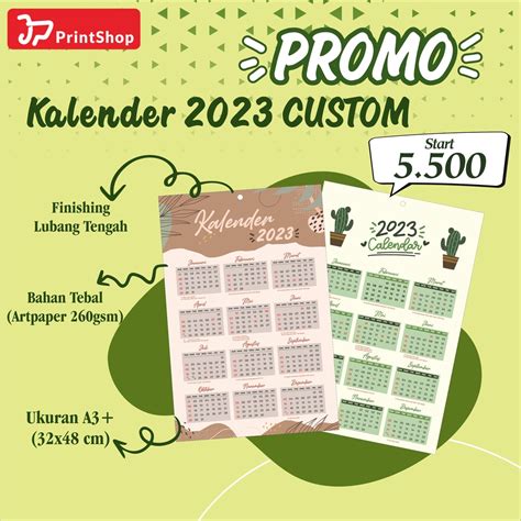 Jual Kalender Dinding 2023 Custom Termurah Kalender Tanpa Minimal