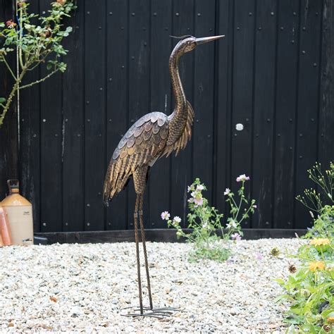 Large Metal Heron Statue Ornament Garden Statue Bird Yard Etsy