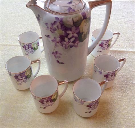 Vtg Nippon Hand Painted Porcelain Chocolate Pot Set Cups Personal