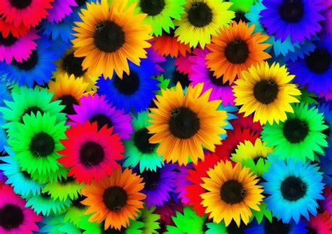 720p Free Download Rainbow Sunflowers Colour Nature Sunflower