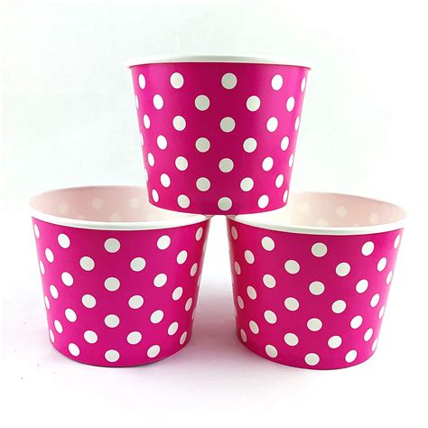 Worlds Paper Ice Cream Cups Polka Dot Paper Yogurt Cups 12OZ Pink 50