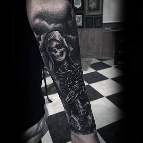 'little guitarist' tattoo on his left arm. 70 Bone Tattoo Designs For Men - Skeletal Ink Ideas