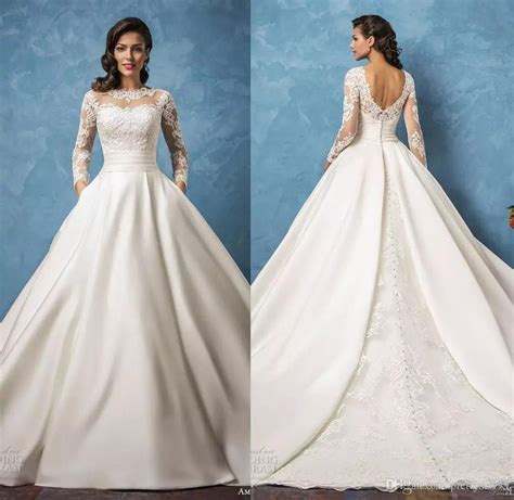 Long sleeve a line dress with pockets. DiscountAmelia Sposa Lace Wedding Dresses 2021 With ...