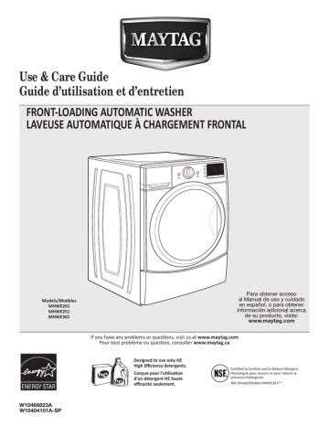 Maytag Front Loading Automatic Washer Use Care Guide Manualzz