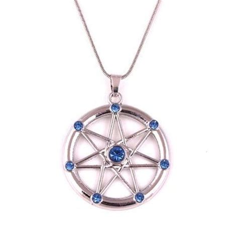 Seven Pointed Star 8 Sparkling Blue Crystal Heptagram Symbol Pendant