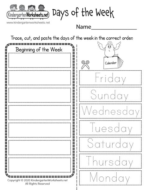 Free Printable Days Of The Week Worksheets