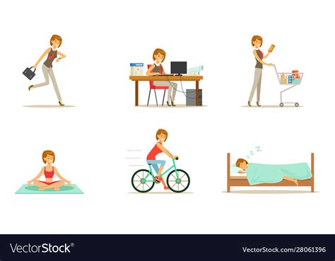 Life Style And Daily Routine A Working Woman Vector Image
