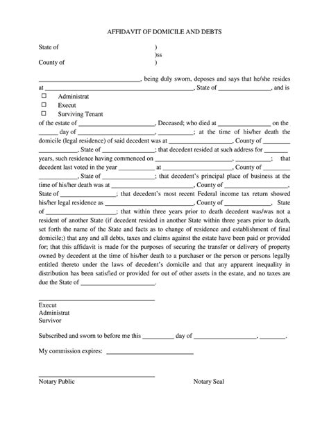 Affidavit Of Debts And Domicile New York Fill Online Printable